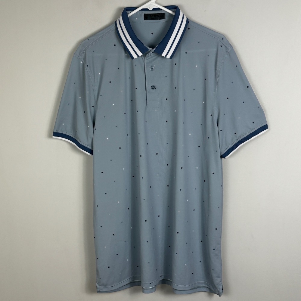 G/FORE‎ Mini Stars Banded Sleeve Tech Pique Golf Polo Blue Mens Size XL Tennis